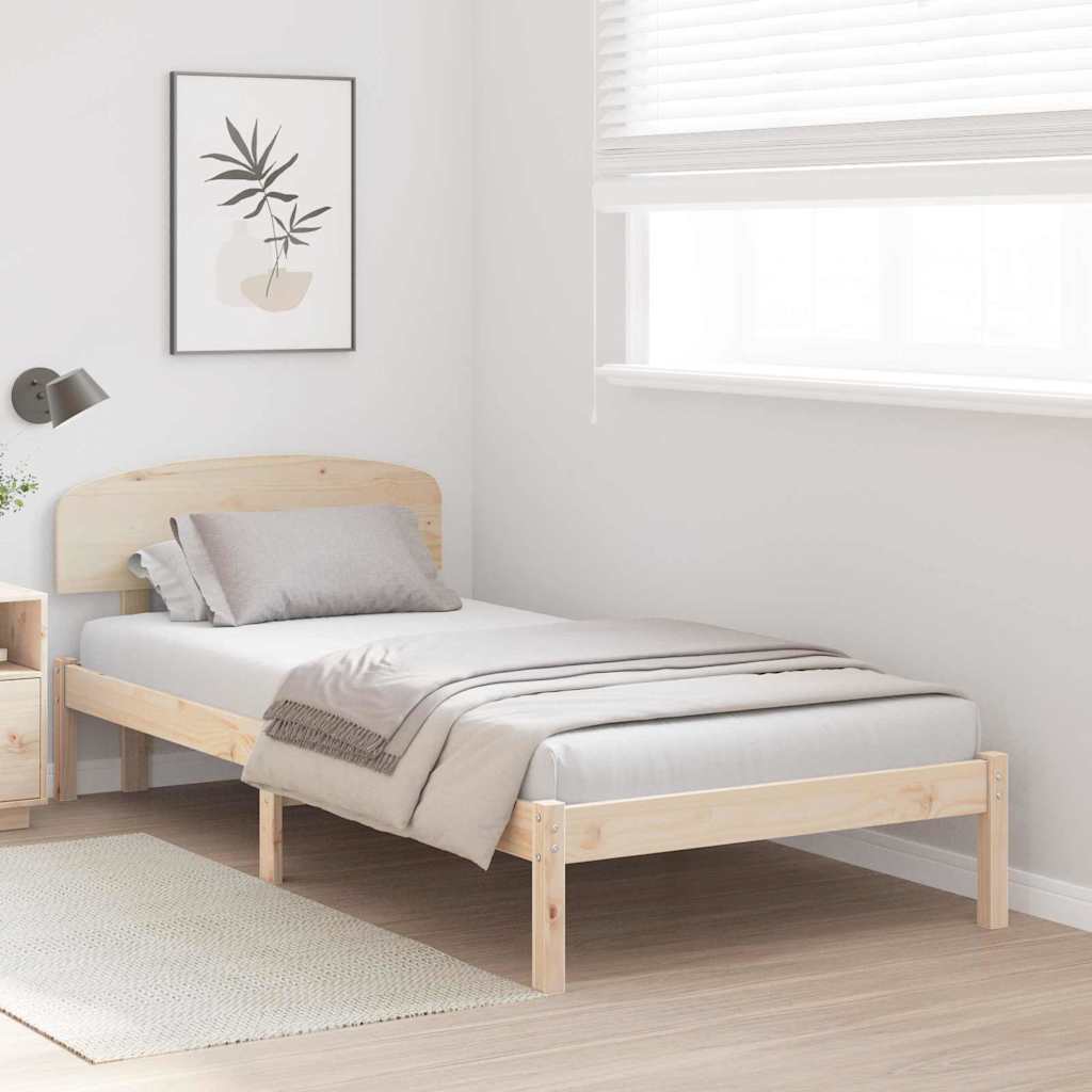 Bed Frame with Headboard Natural 90 x 200 cm Solid Pine Wood