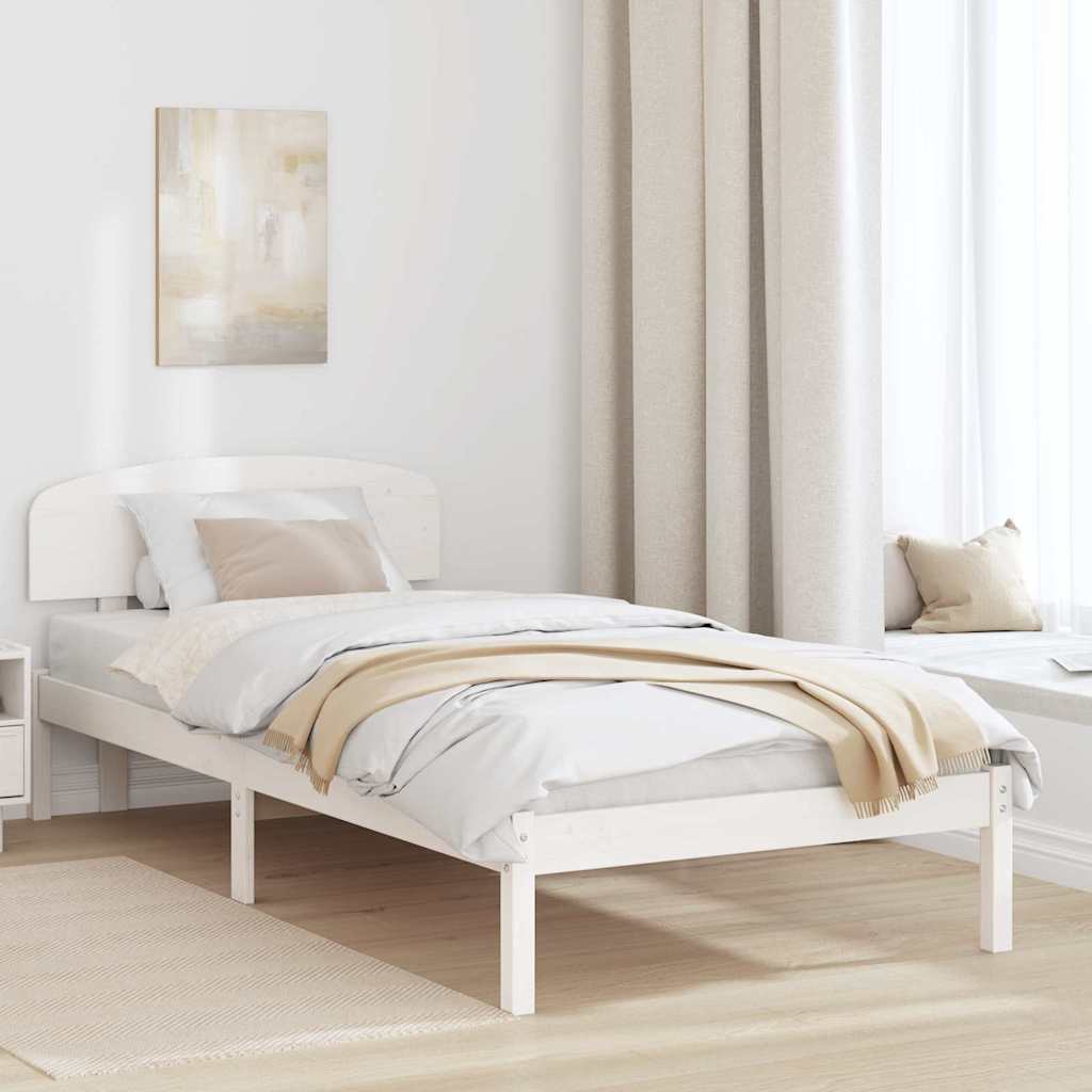 Bed Frame with Headboard White 90 x 200 cm Solid Pine Wood
