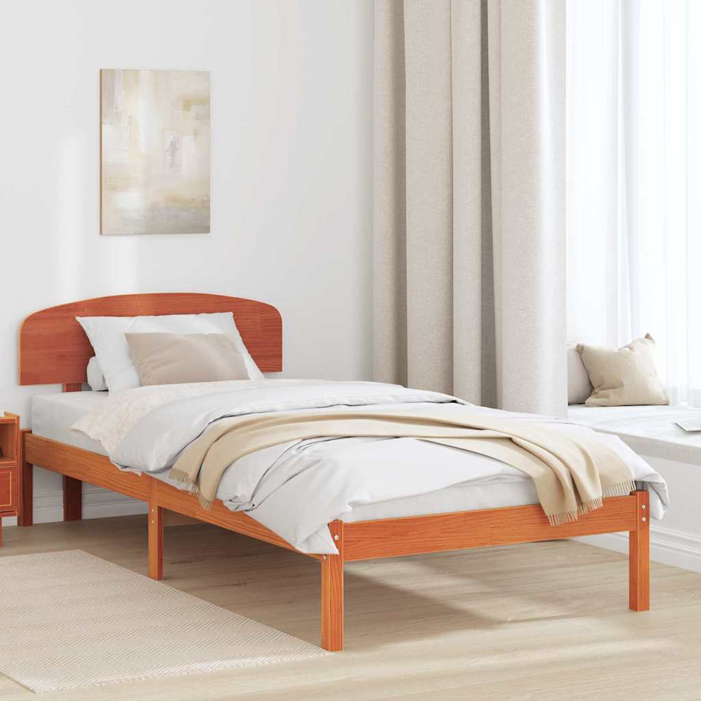 Bed Frame with Headboard Wax Brown 90 x 200 cm Solid Pine Wood