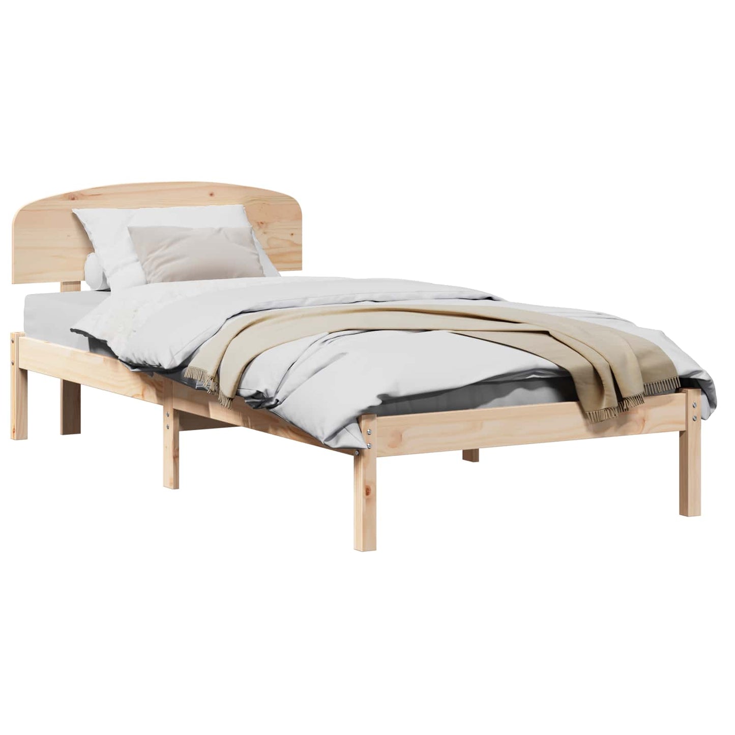Bed Frame with Headboard Natural 90 x 190 cm Solid Pine Wood