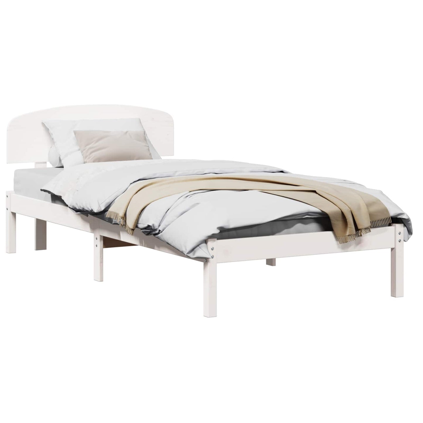 Bed Frame with Headboard White 90 x 190 cm Solid Pine Wood