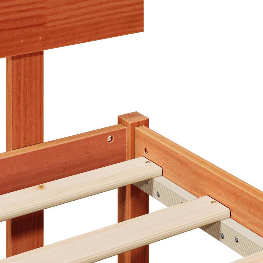 Bed Frame with Headboard Wax Brown 90 x 190 cm Solid Pine Wood