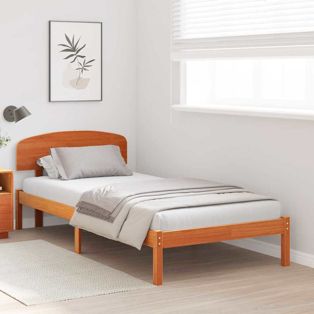 Bed Frame with Headboard Wax Brown 90 x 190 cm Solid Pine Wood