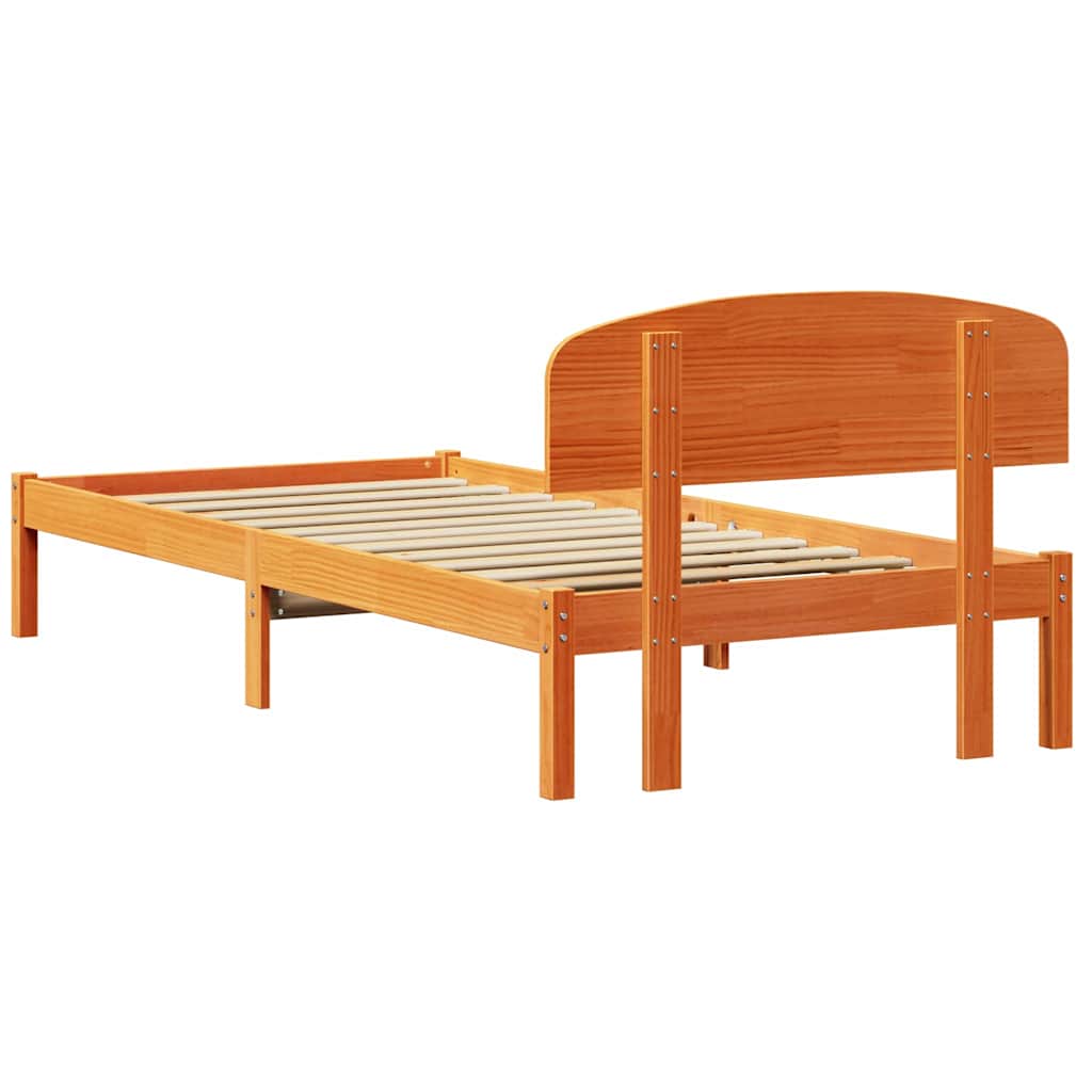 Bed Frame with Headboard Wax Brown 90 x 190 cm Solid Pine Wood