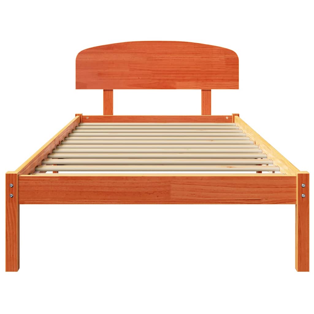 Bed Frame with Headboard Wax Brown 90 x 190 cm Solid Pine Wood