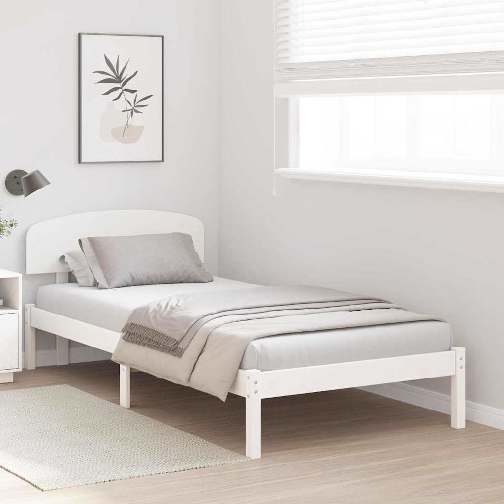Bed Frame with Headboard White 75 x 190 cm Solid Pine Wood