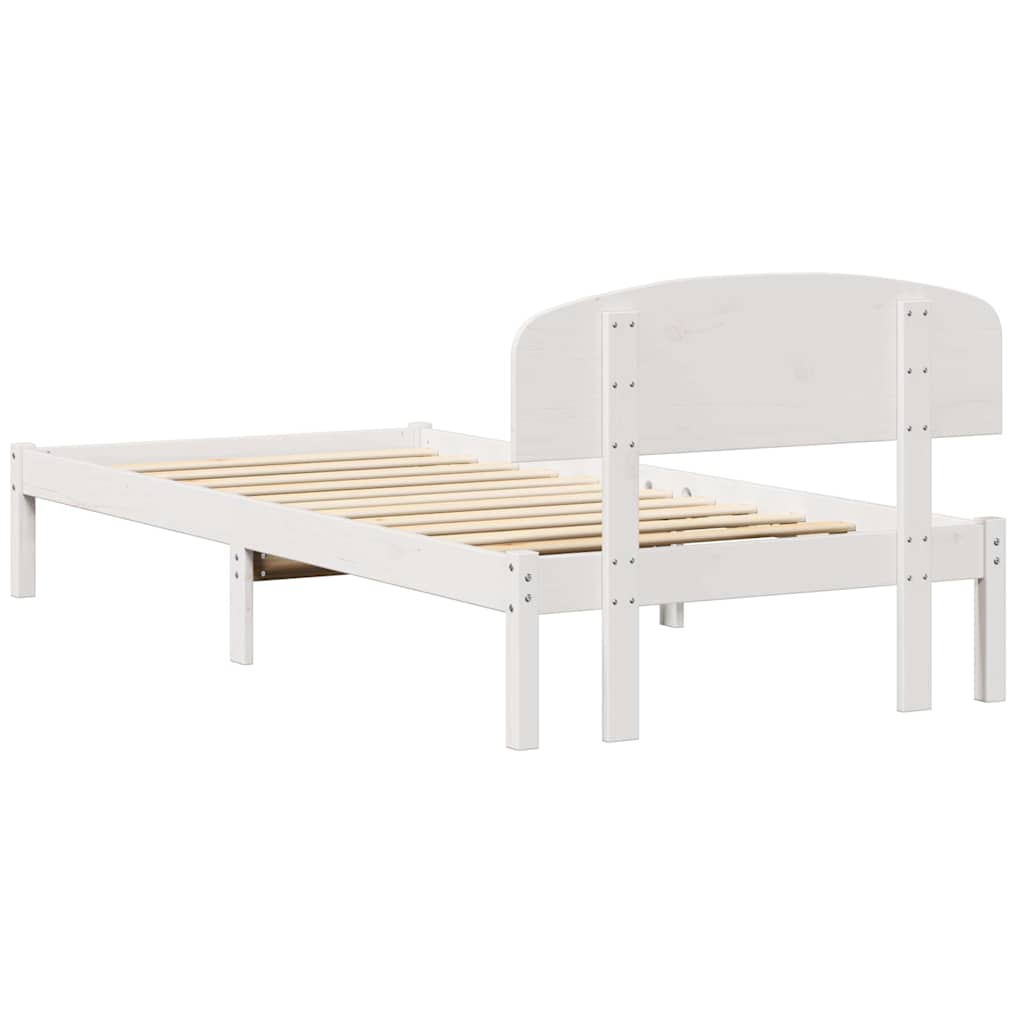 Bed Frame with Headboard White 75 x 190 cm Solid Pine Wood