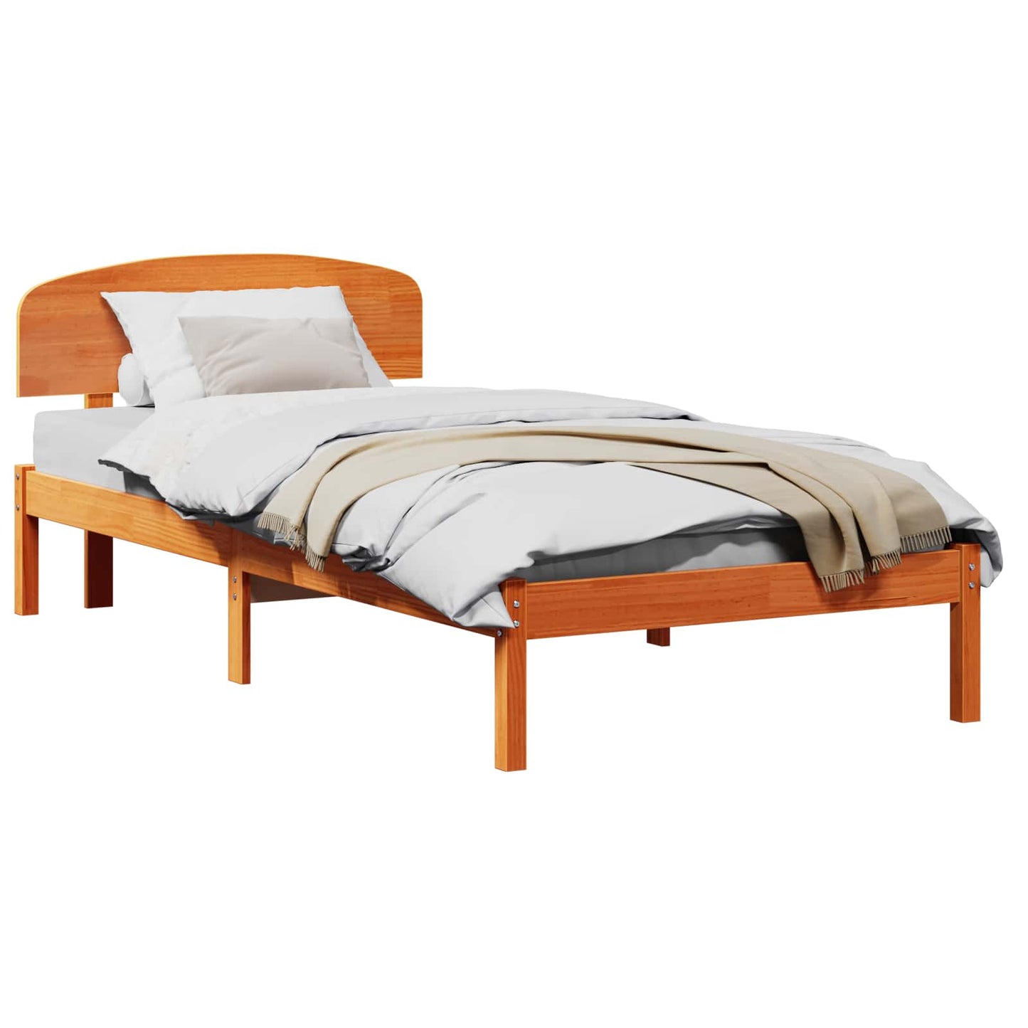 Bed Frame with Headboard Wax Brown 75 x 190 cm Solid Pine Wood