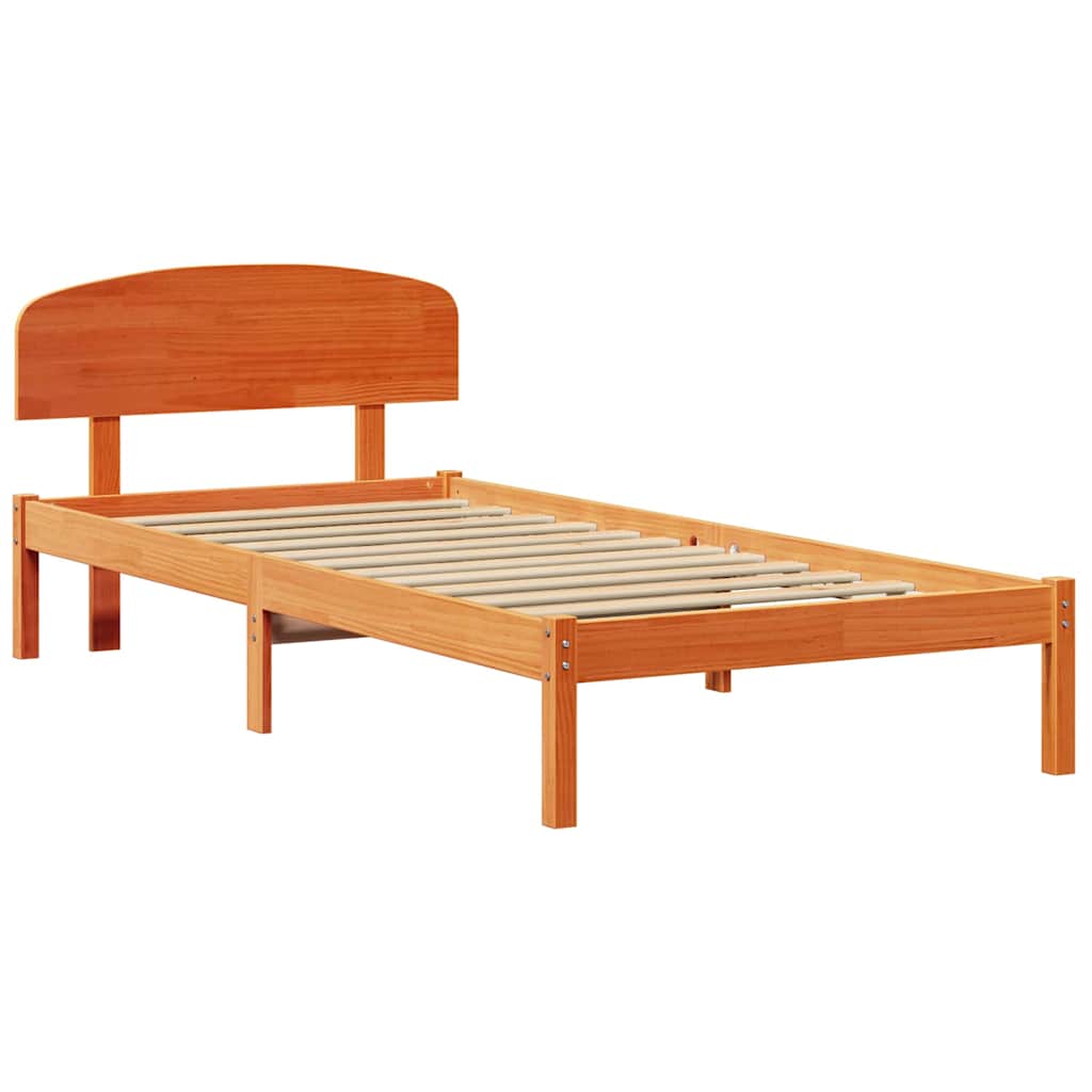 Bed Frame with Headboard Wax Brown 75 x 190 cm Solid Pine Wood