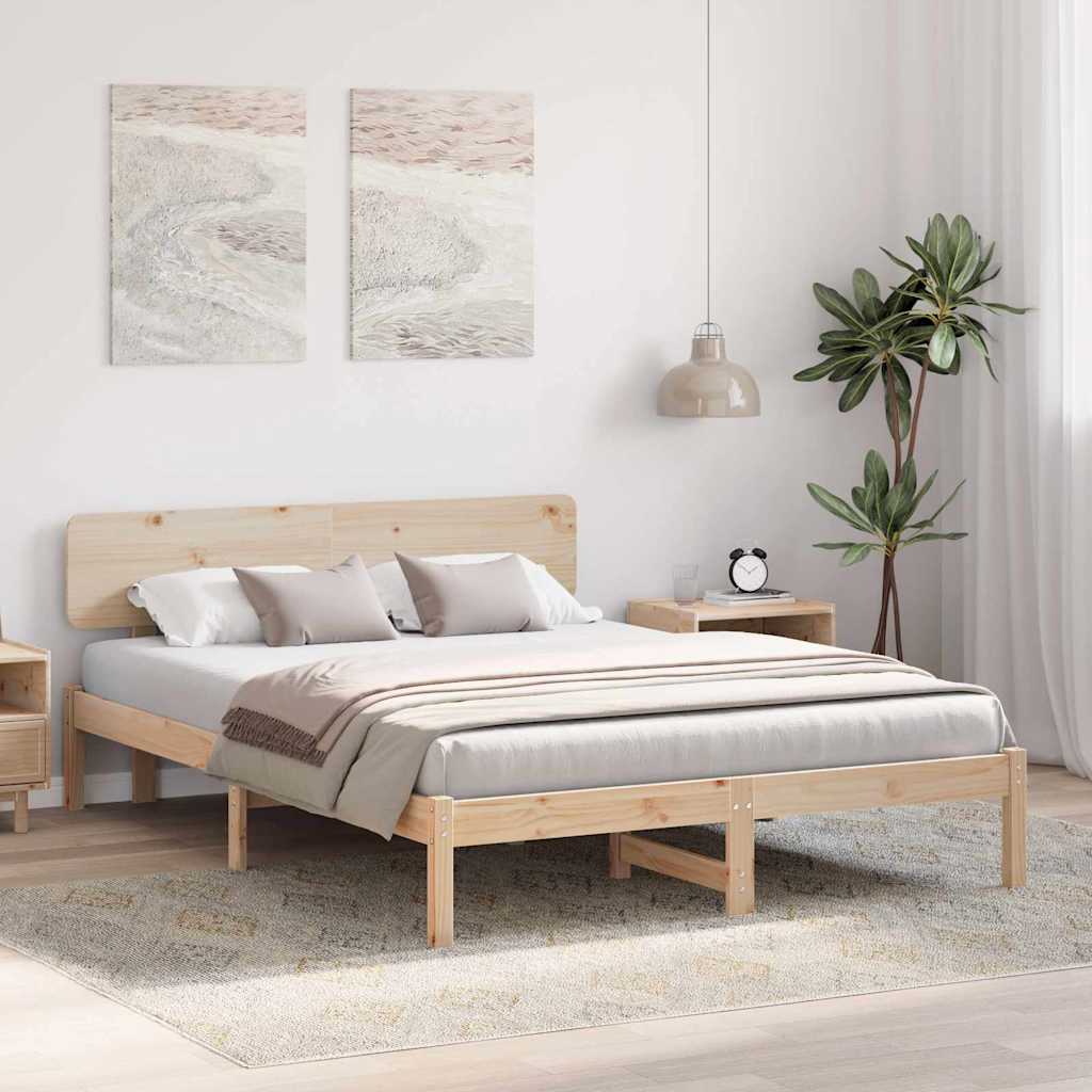 Bed Frame with Headboard Natural 200 x 200 cm Solid Pine Wood