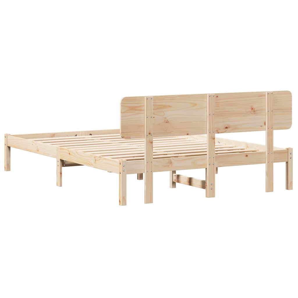 Bed Frame with Headboard Natural 200 x 200 cm Solid Pine Wood