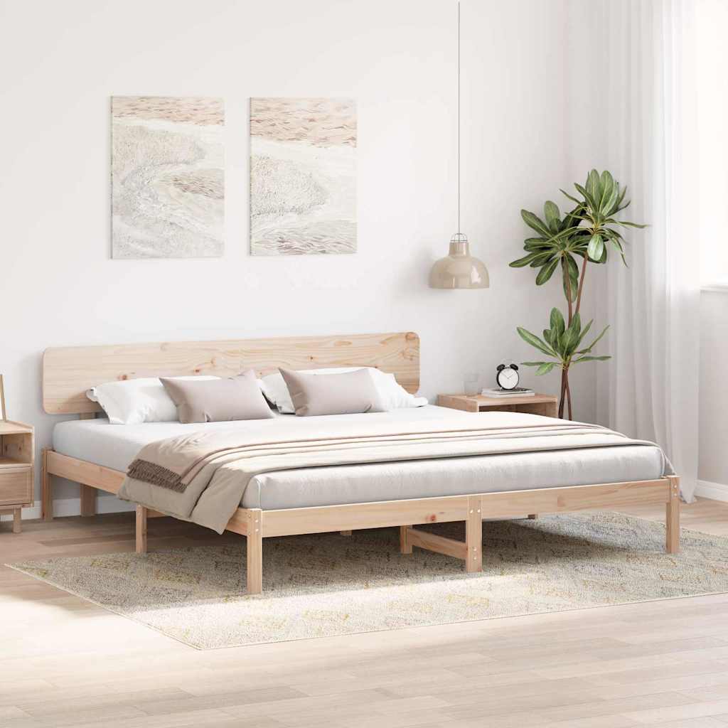 Bed Frame with Headboard Natural 180 x 200 cm Solid Pine Wood