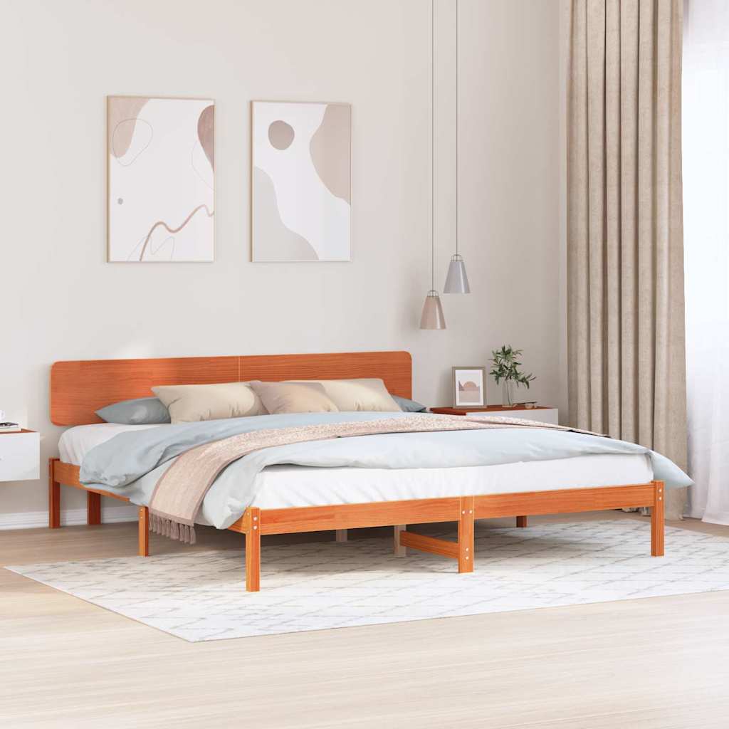 Bed Frame with Headboard Wax Brown 180 x 200 cm Solid Pine Wood