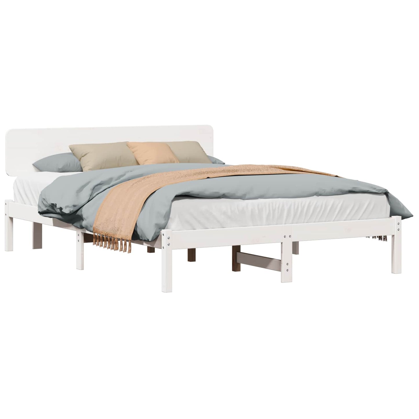 Bed Frame with Headboard White 160 x 200 cm Solid Pine Wood