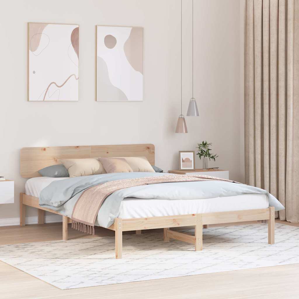 Bed Frame with Headboard Natural 150 x 200 cm Solid Pine Wood