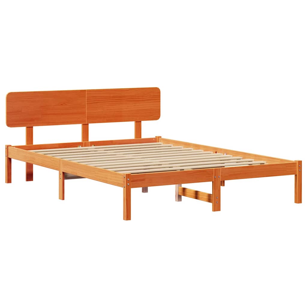Bed Frame with Headboard Wax Brown 150 x 200 cm Solid Pine Wood