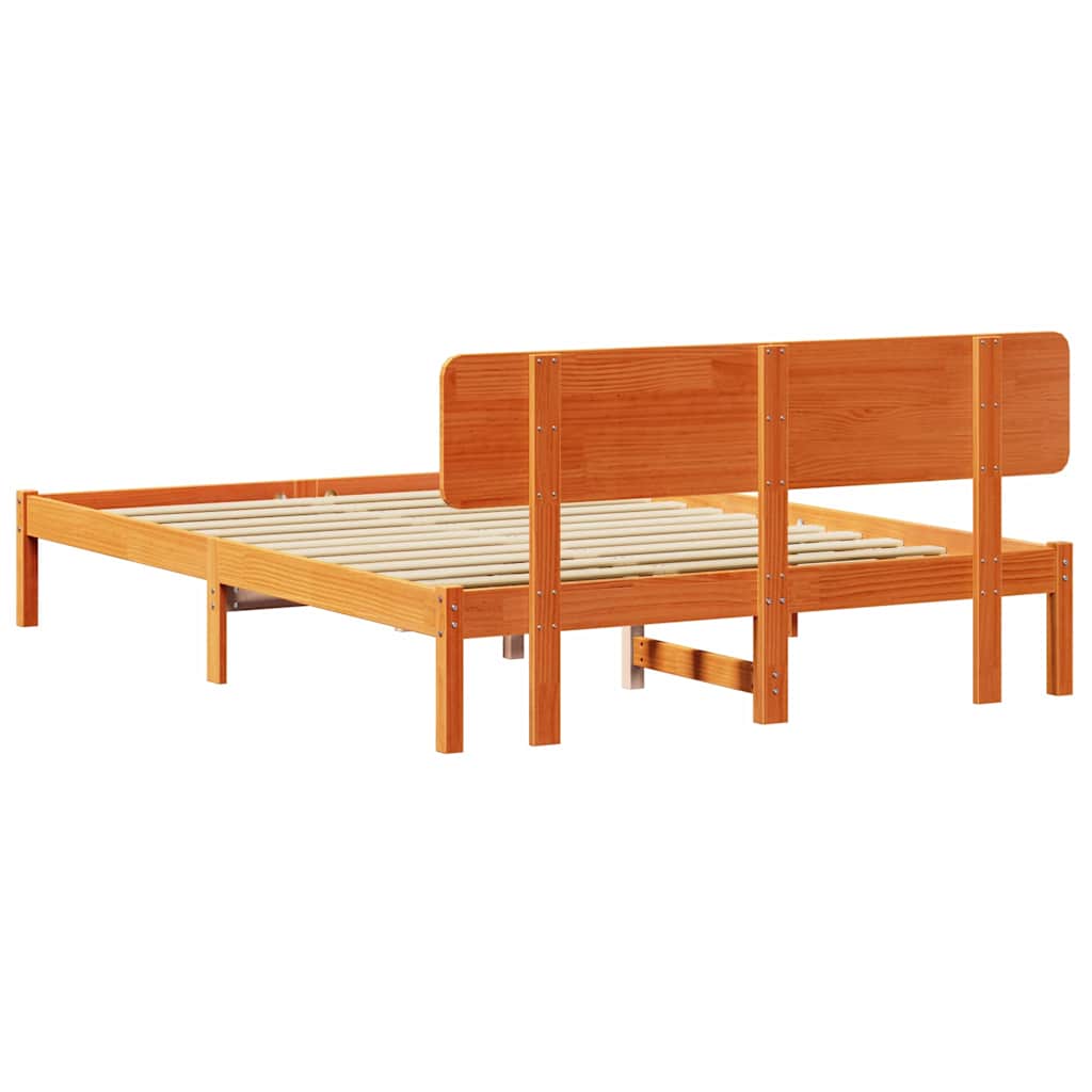 Bed Frame with Headboard Wax Brown 150 x 200 cm Solid Pine Wood