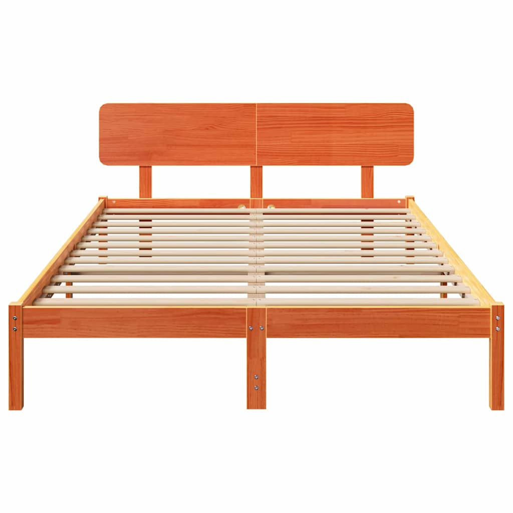 Bed Frame with Headboard Wax Brown 140 x 200 cm Solid Pine Wood