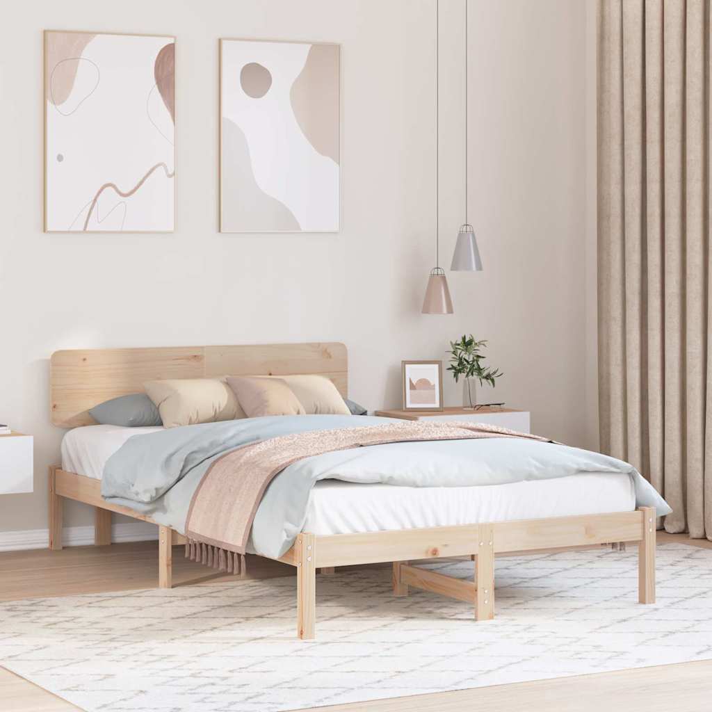 Bed Frame with Headboard Natural 120 x 200 cm Solid Pine Wood