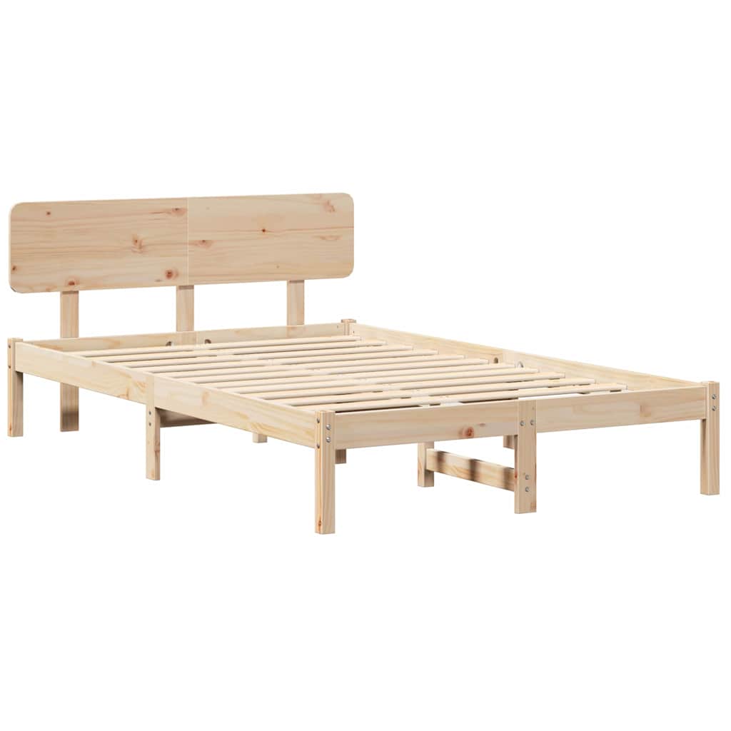 Bed Frame with Headboard Natural 140 x 190 cm Solid Pine Wood