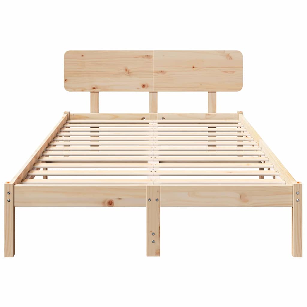 Bed Frame with Headboard Natural 140 x 190 cm Solid Pine Wood