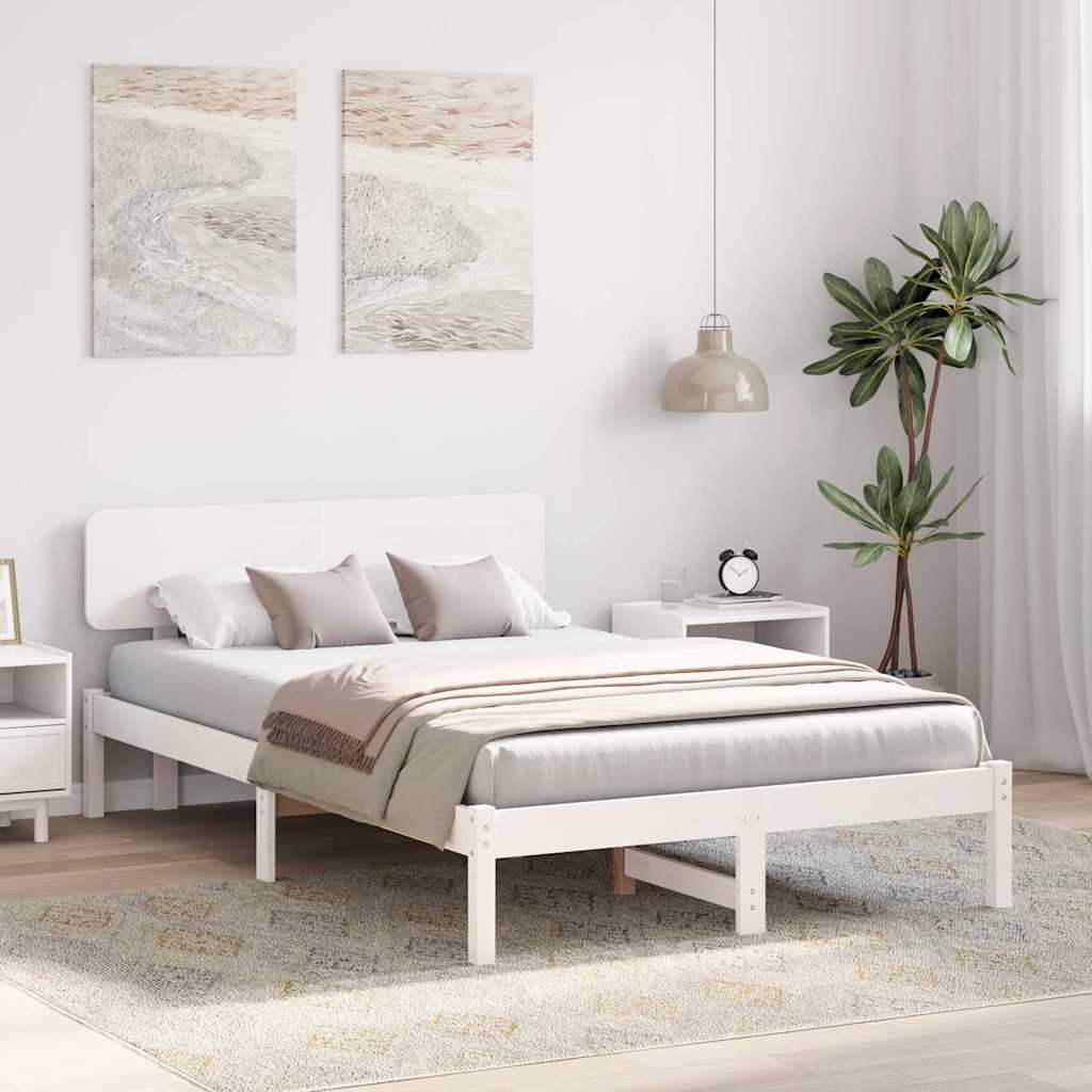 Bed Frame with Headboard White 140 x 190 cm Solid Pine Wood