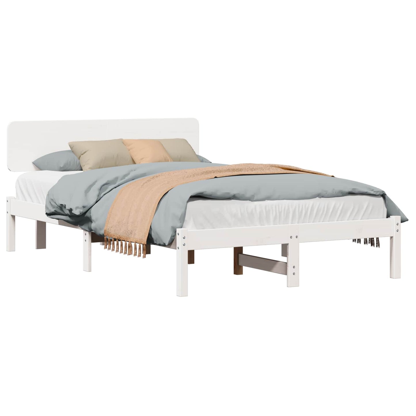 Bed Frame with Headboard White 140 x 190 cm Solid Pine Wood