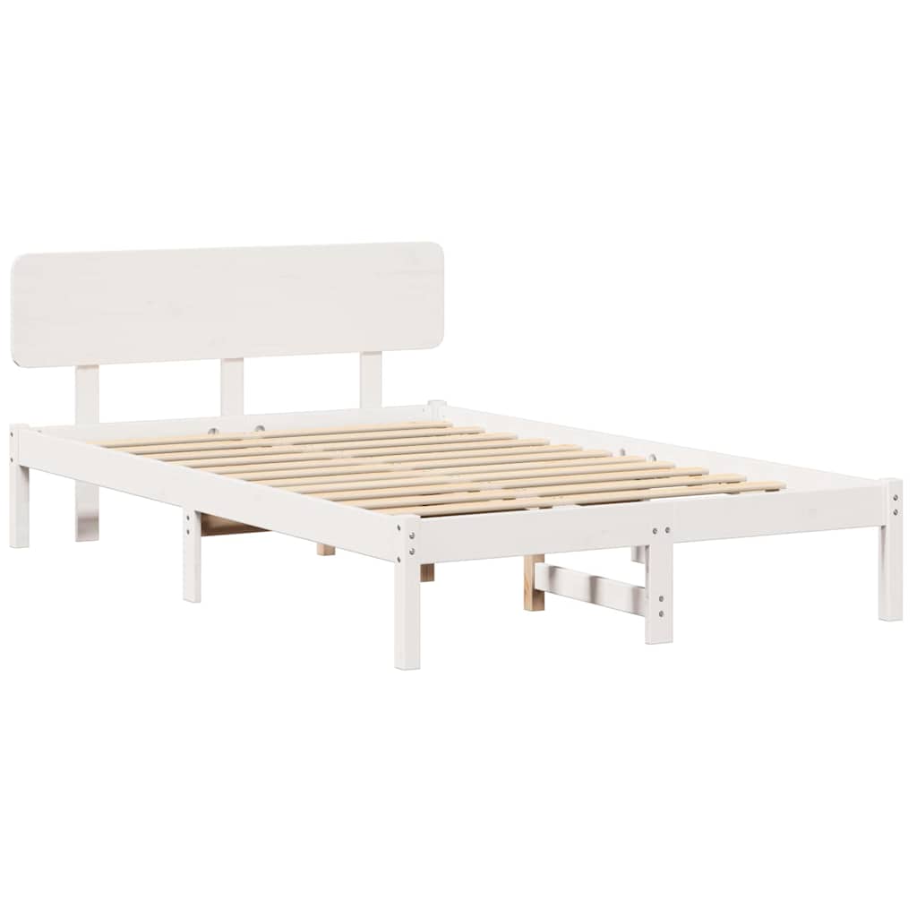 Bed Frame with Headboard White 140 x 190 cm Solid Pine Wood