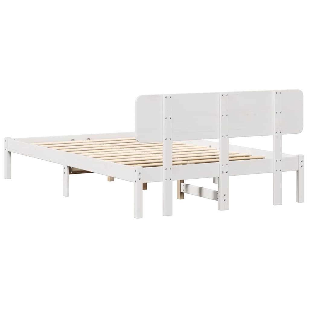 Bed Frame with Headboard White 140 x 190 cm Solid Pine Wood