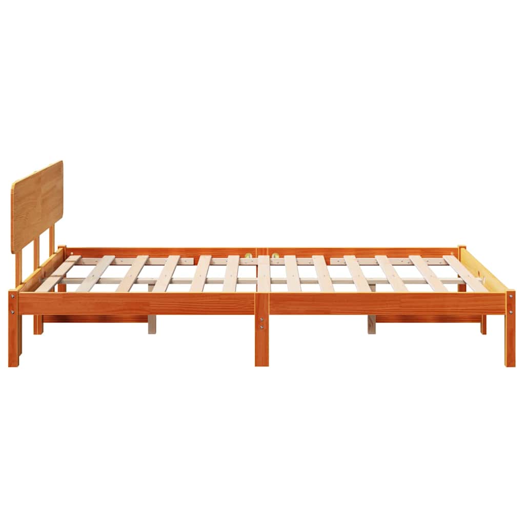 Bed Frame with Headboard Wax Brown 140 x 190 cm Solid Pine Wood