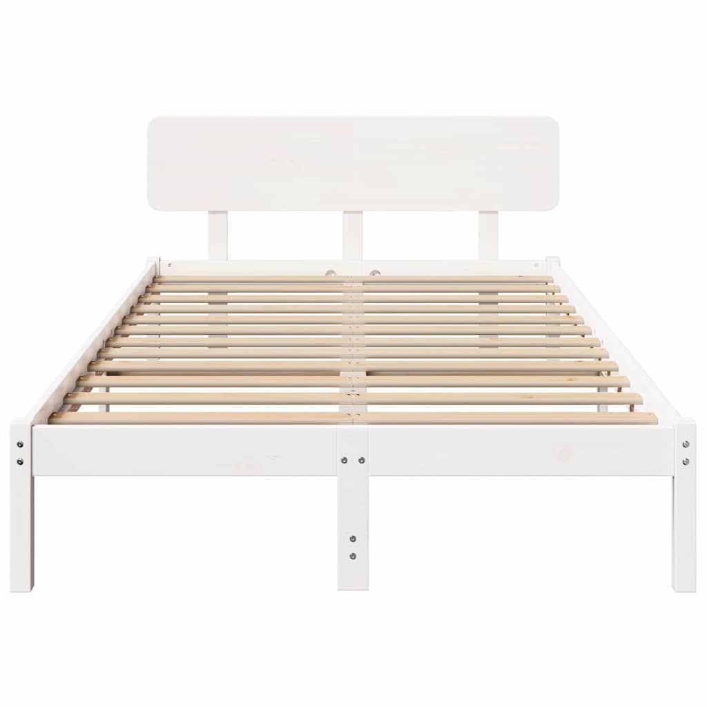 Bed Frame with Headboard White 135 x 190 cm Solid Pine Wood