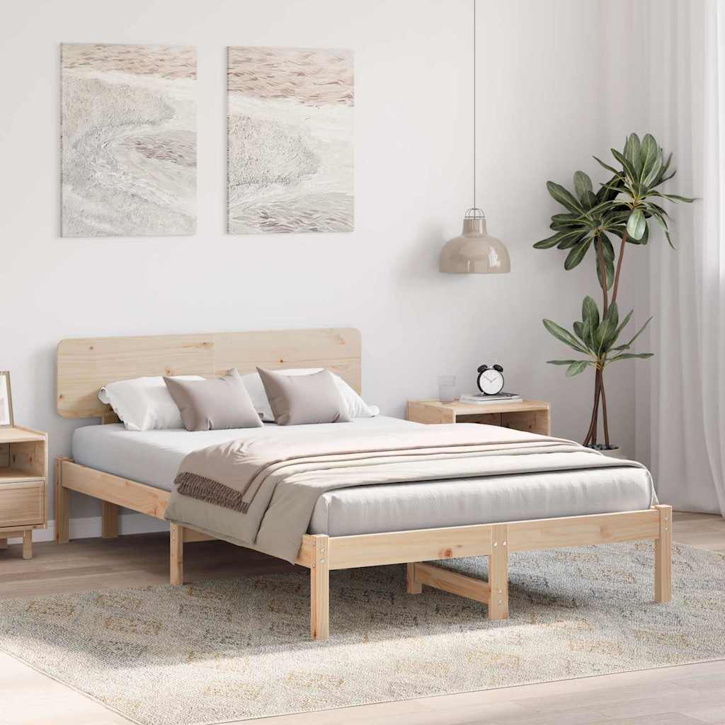 Bed Frame with Headboard Natural 120 x 190 cm Solid Pine Wood