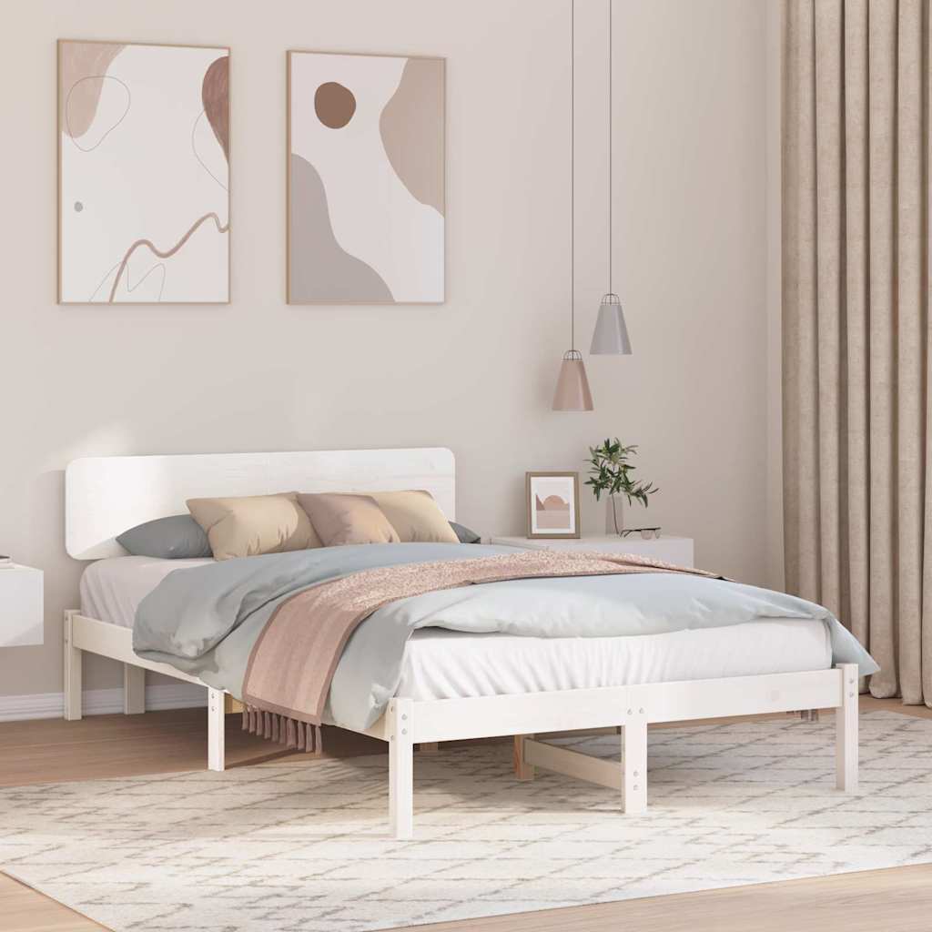 Bed Frame with Headboard White 120 x 190 cm Solid Pine Wood