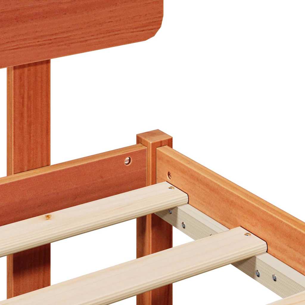 Bed Frame with Headboard Wax Brown 120 x 190 cm Solid Pine Wood