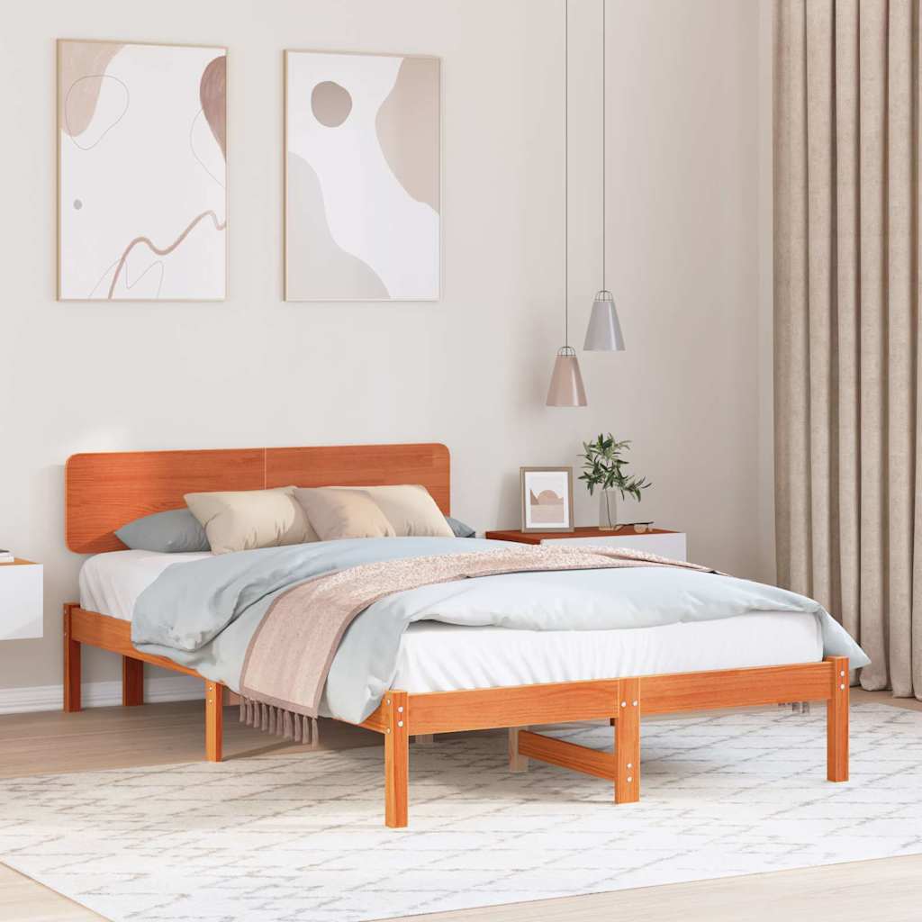 Bed Frame with Headboard Wax Brown 120 x 190 cm Solid Pine Wood