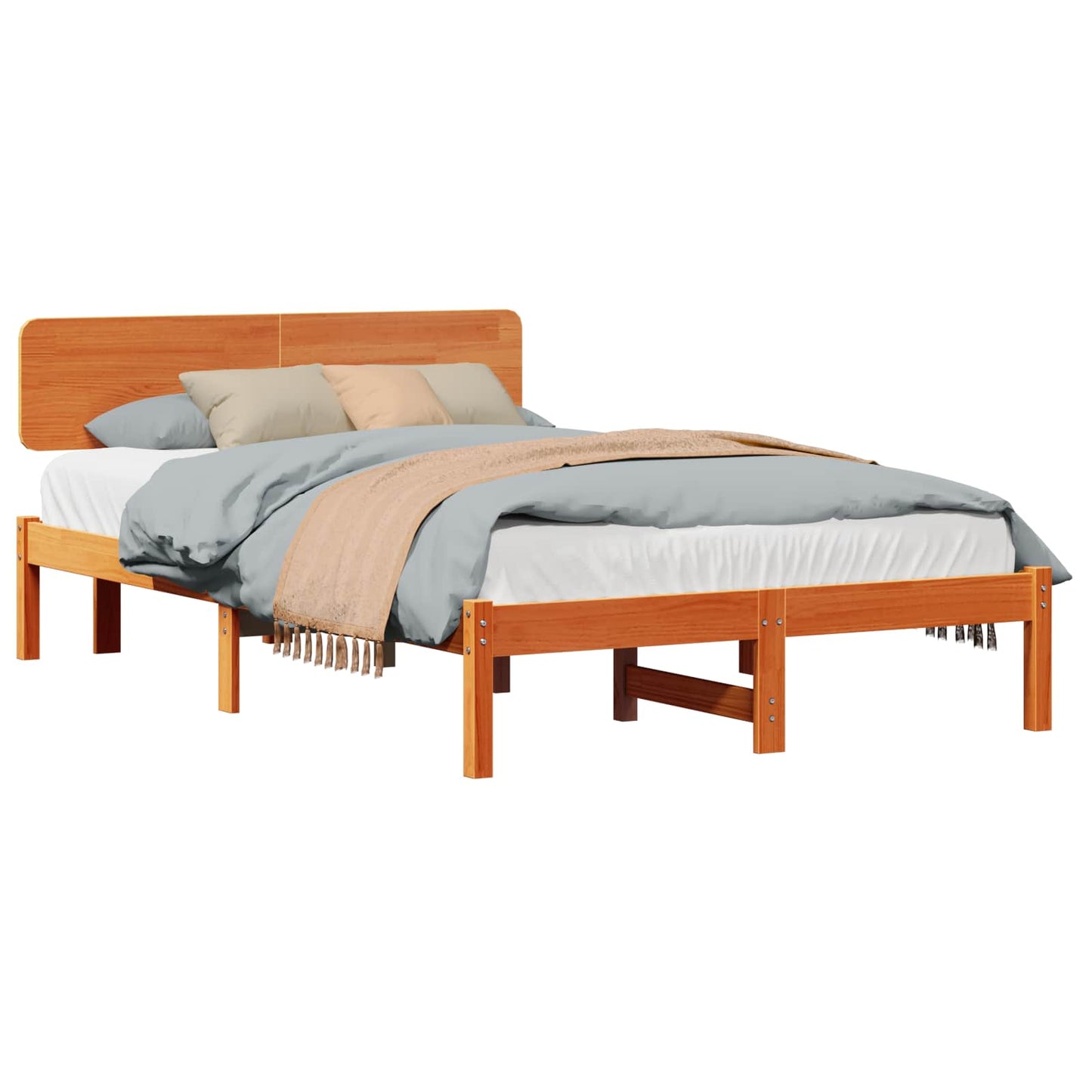 Bed Frame with Headboard Wax Brown 120 x 190 cm Solid Pine Wood
