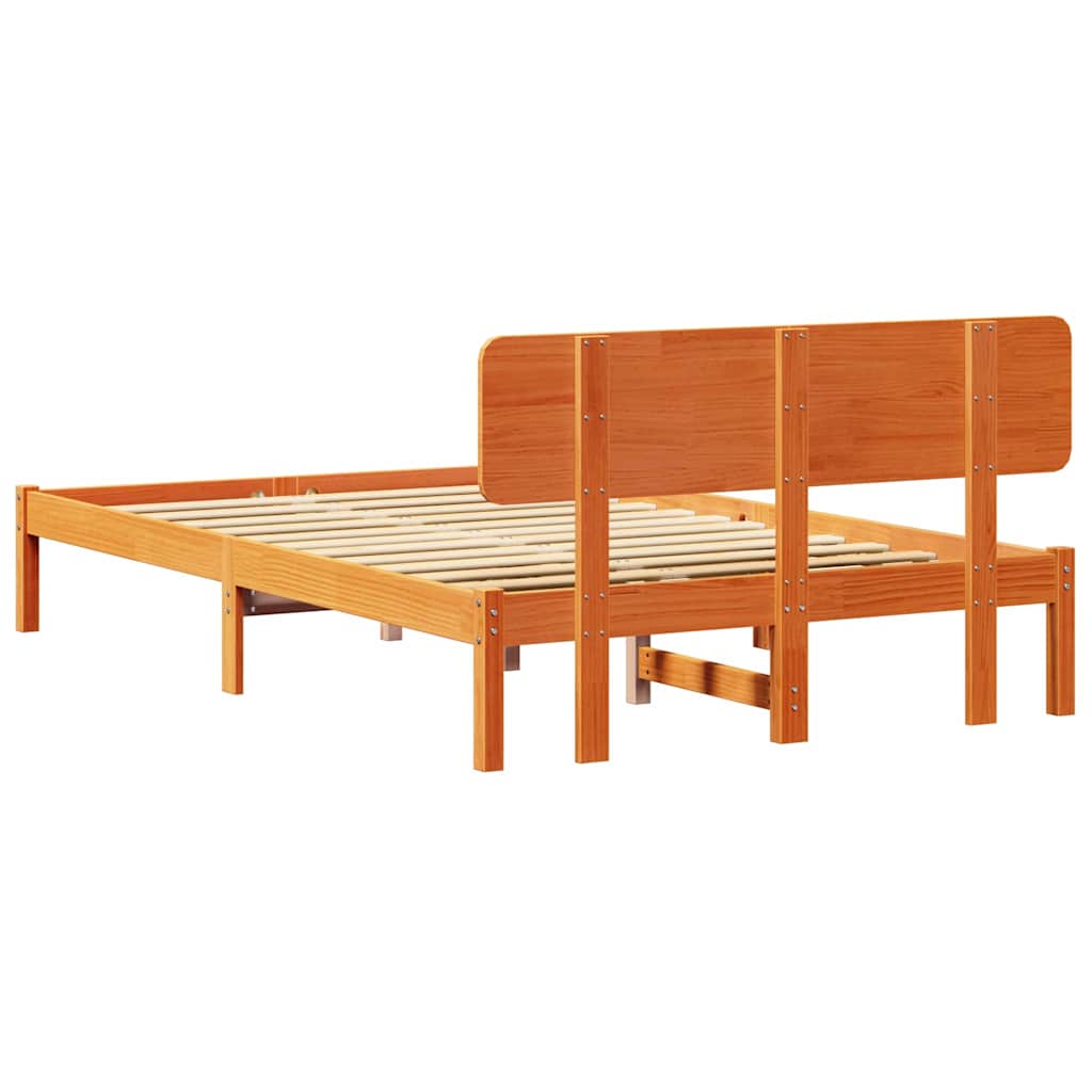 Bed Frame with Headboard Wax Brown 120 x 190 cm Solid Pine Wood