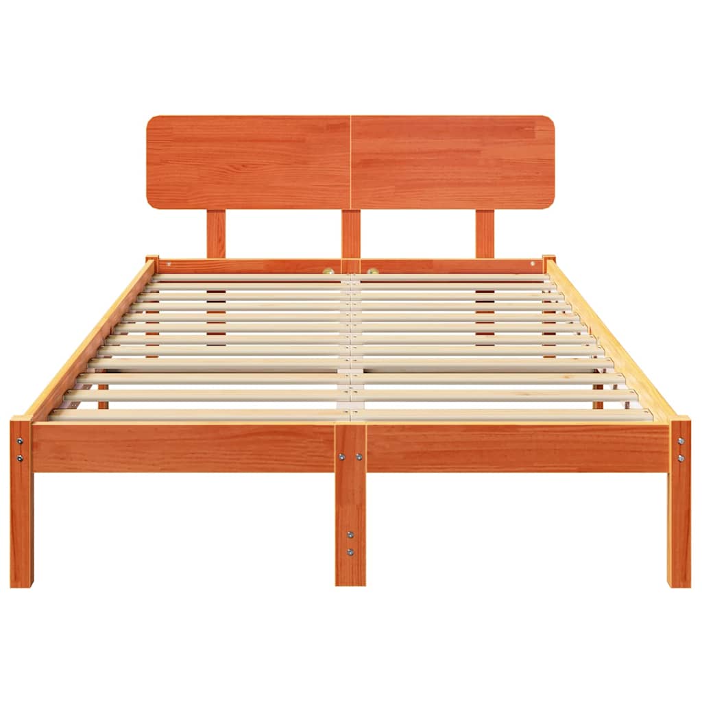 Bed Frame with Headboard Wax Brown 120 x 190 cm Solid Pine Wood