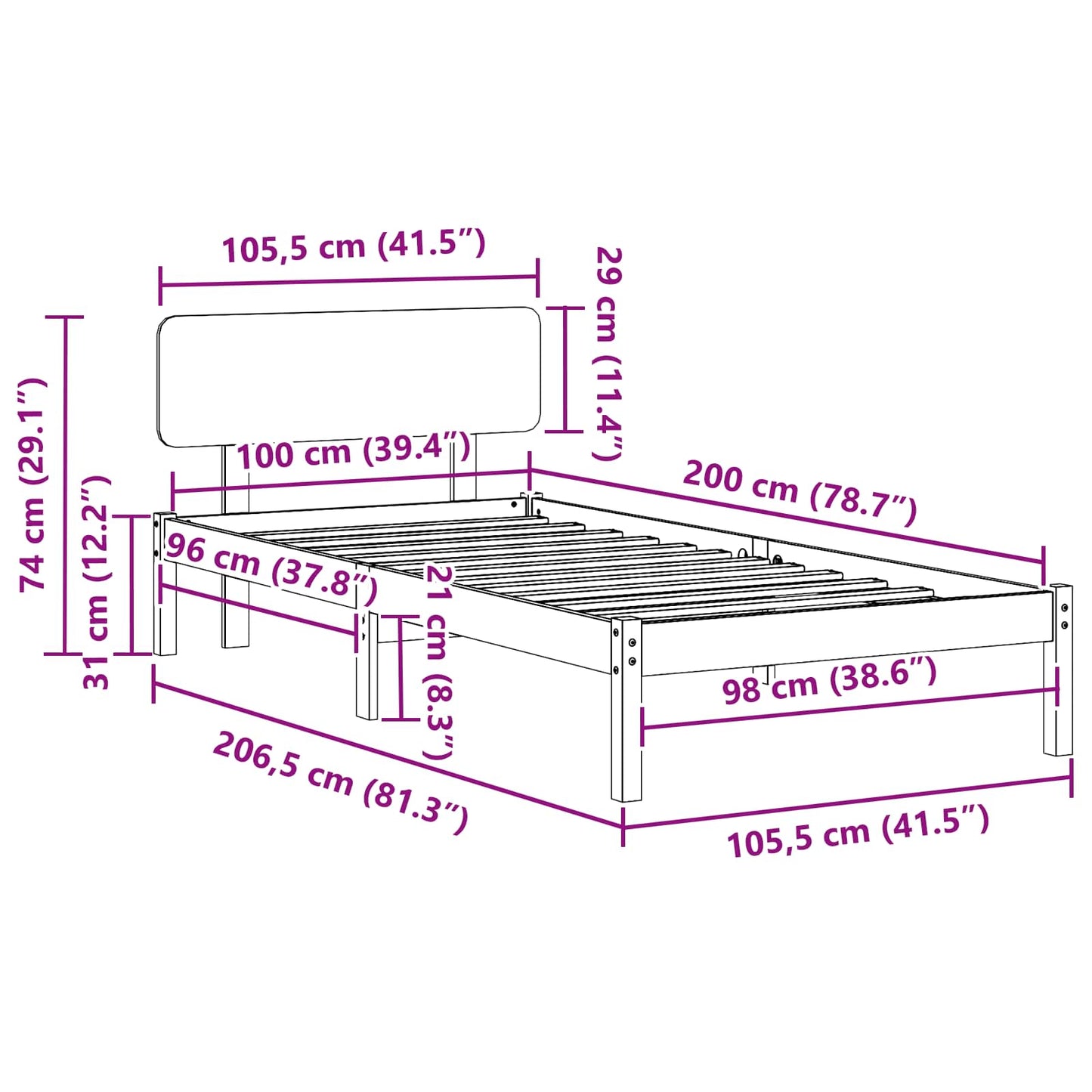 Bed Frame with Headboard Natural 100 x 200 cm Solid Pine Wood