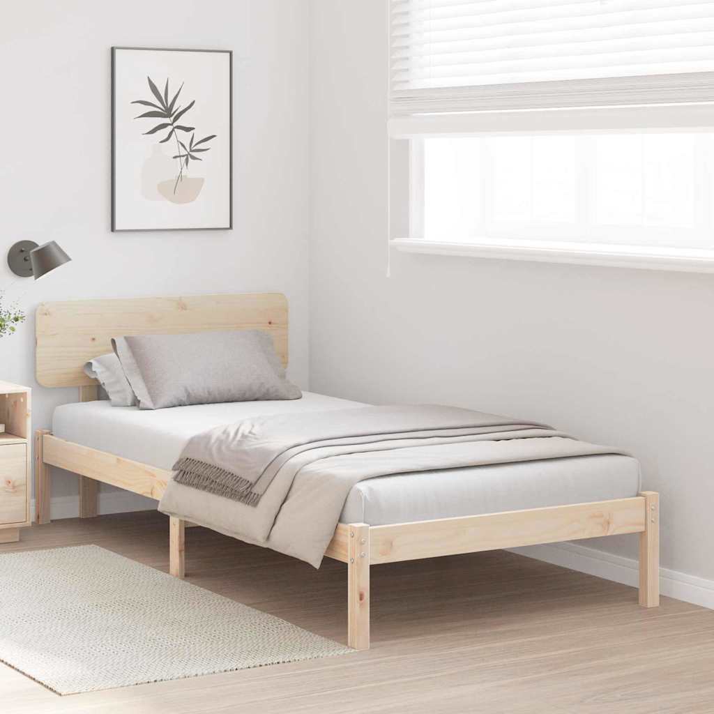 Bed Frame with Headboard Natural 90 x 200 cm Solid Pine Wood