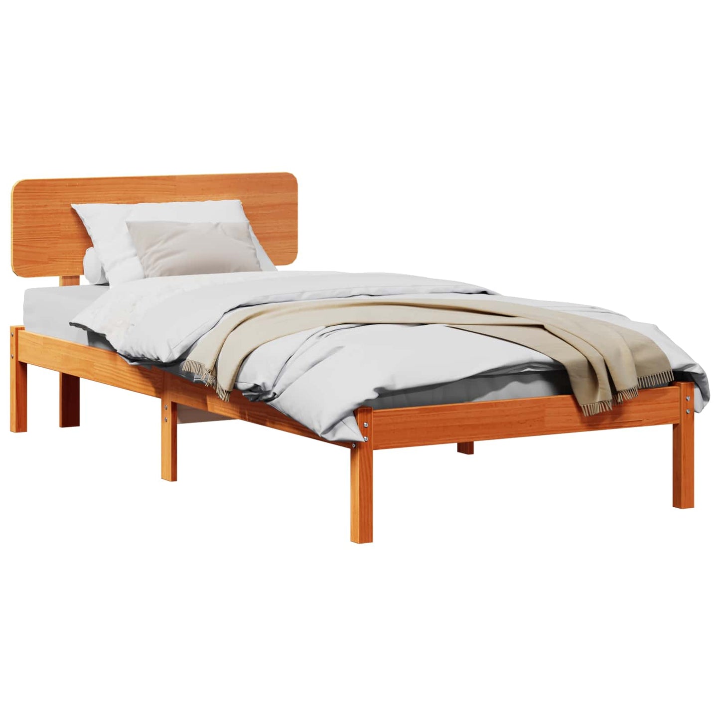 Bed Frame with Headboard Wax Brown 90 x 200 cm Solid Pine Wood