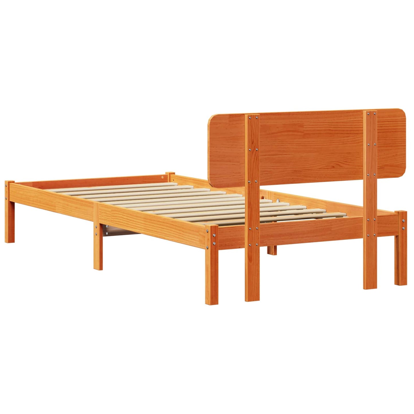 Bed Frame with Headboard Wax Brown 90 x 200 cm Solid Pine Wood
