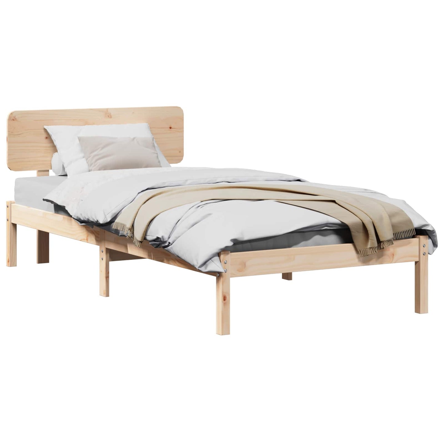 Bed Frame with Headboard Natural 80 x 200 cm Solid Pine Wood