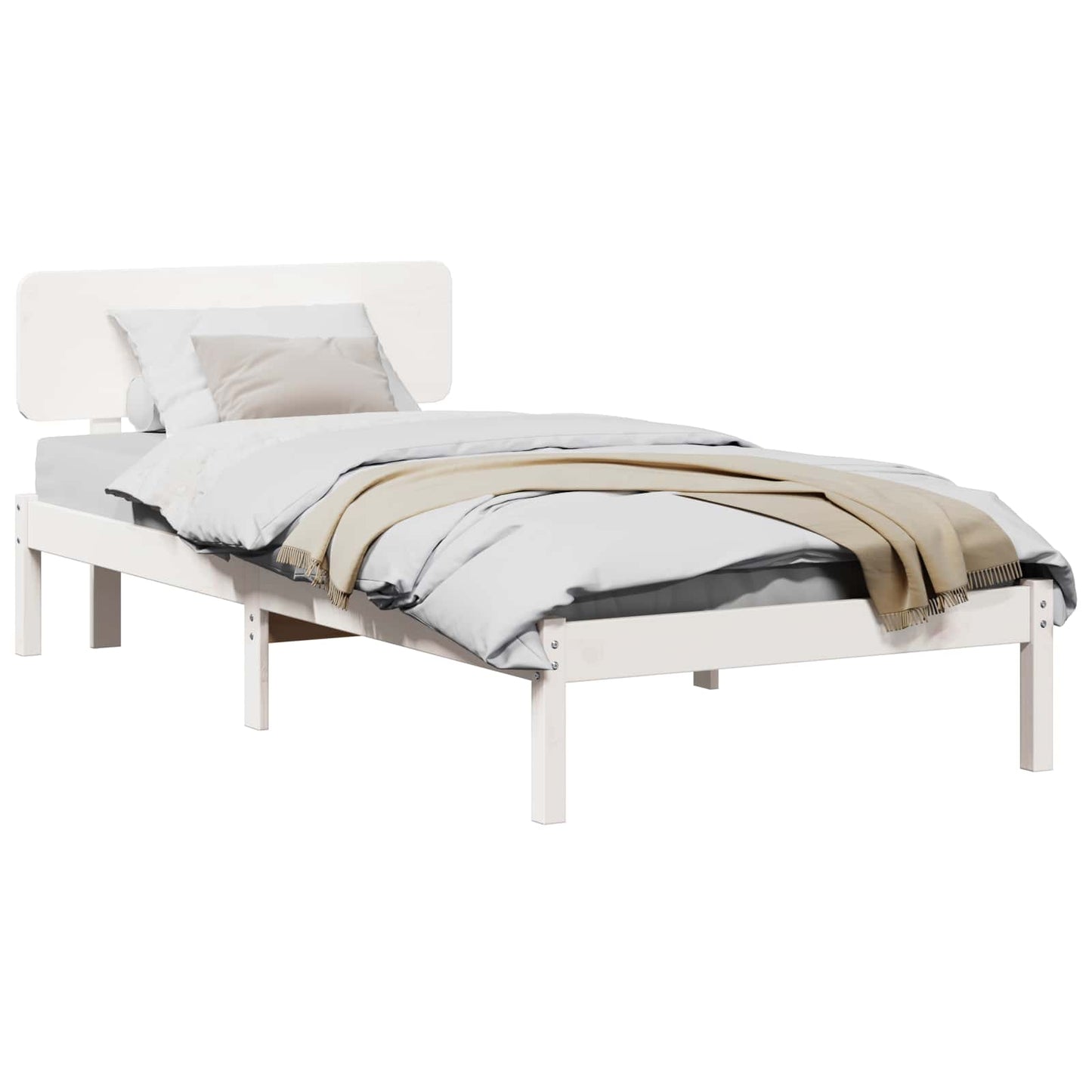 Bed Frame with Headboard White 90 x 190 cm Solid Pine Wood