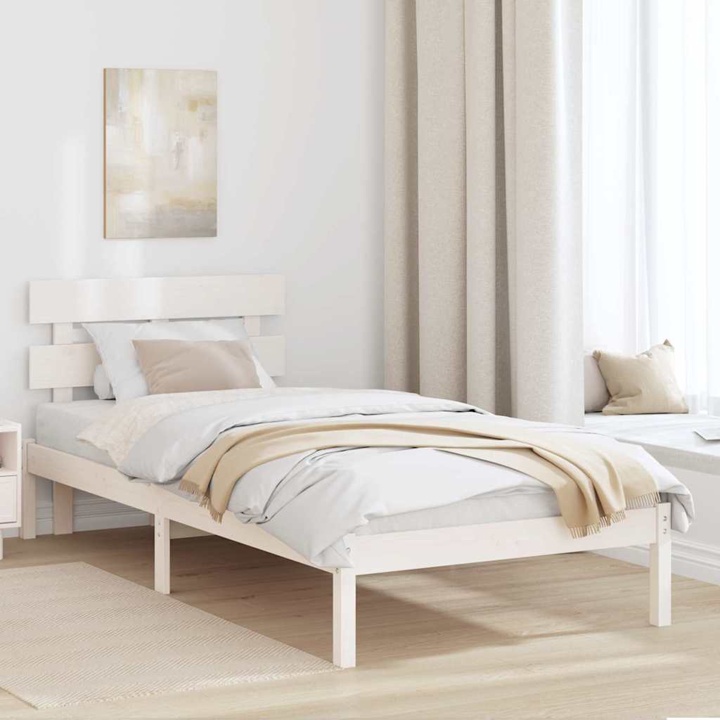 Bed Frame with Headboard White 90 x 200 cm Solid Pine wood