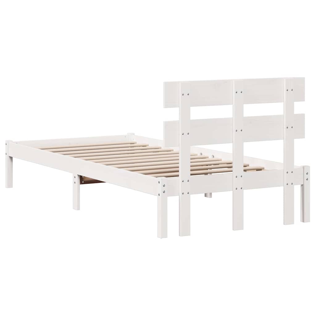 Bed Frame with Headboard White 90 x 190 cm Solid Pine wood