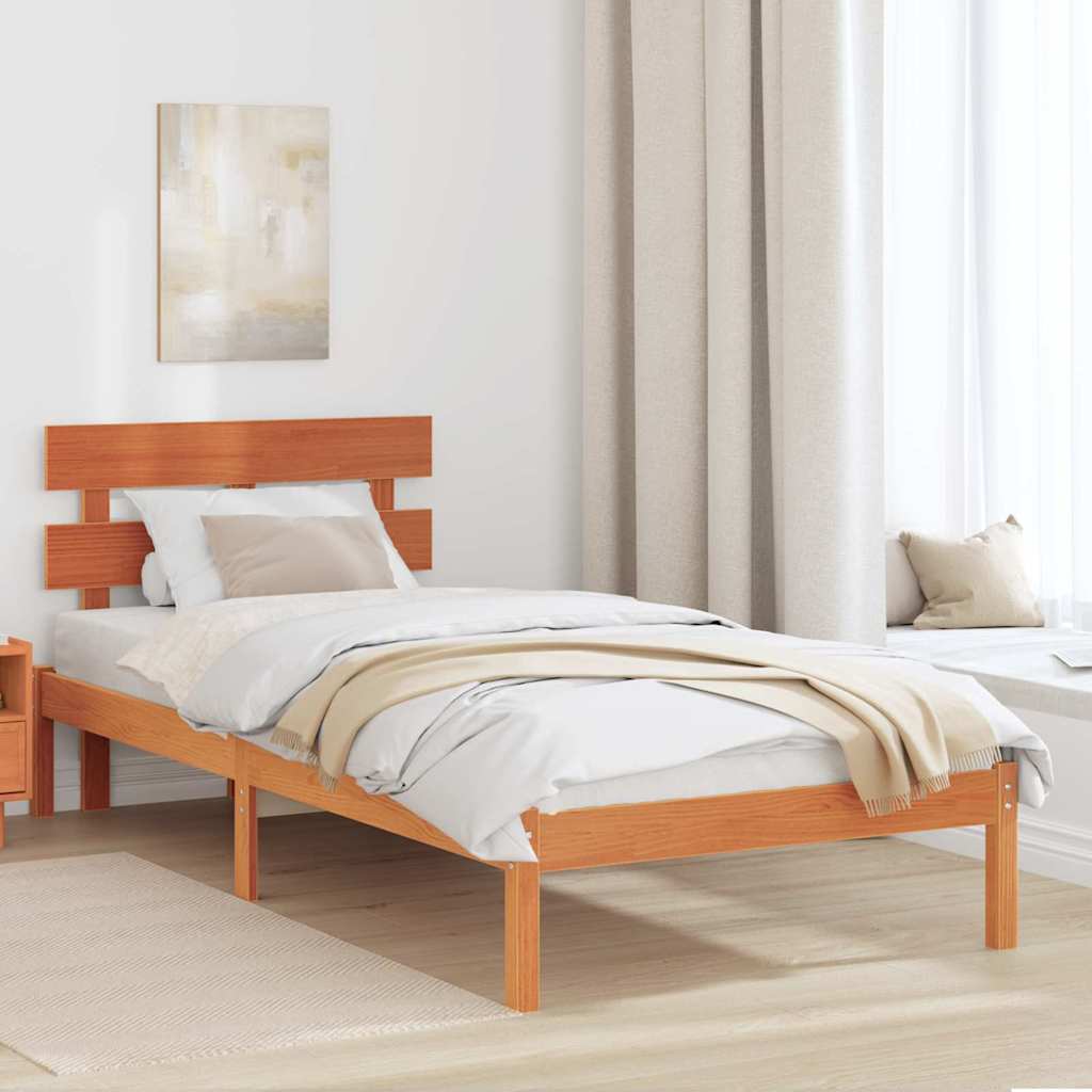 Bed Frame with Headboard Brown 90 x 190 cm Solid Pine wood