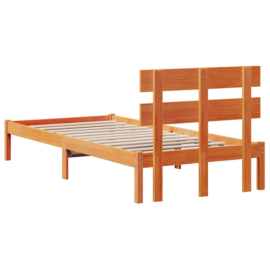 Bed Frame with Headboard Brown 90 x 190 cm Solid Pine wood