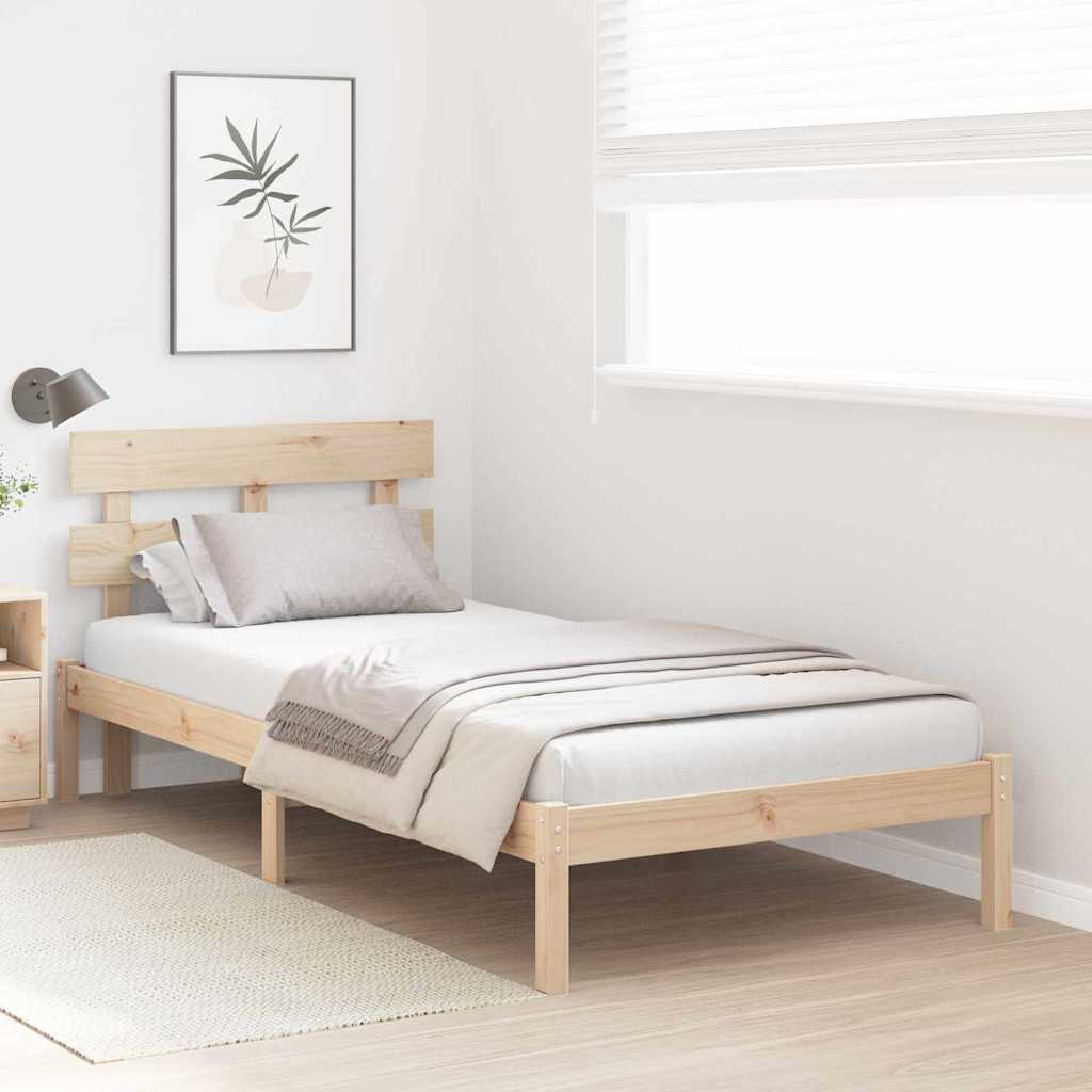 Bed Frame with Headboard Brown 75 x 190 cm Solid Pine wood