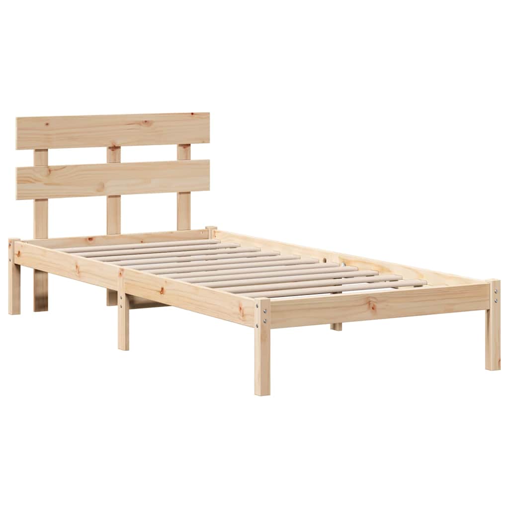 Bed Frame with Headboard Brown 75 x 190 cm Solid Pine wood